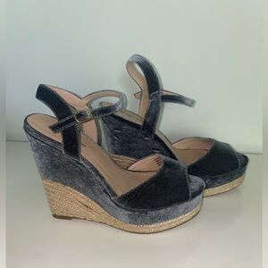 Ziti Soho Blue Velvet Woven Platform Wedge